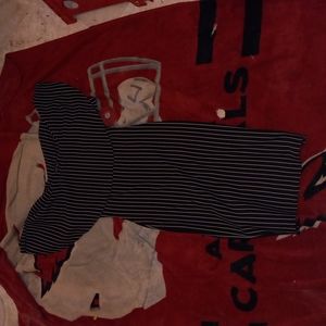 Black dress with white stripes, brand is Malabay, size is a 12